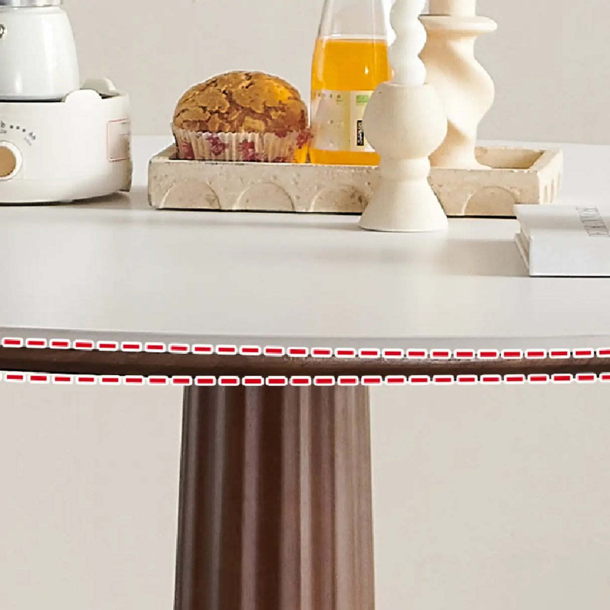 Contemporary Small Round Stone Top Wood Pedestal Dining Table Image - 8