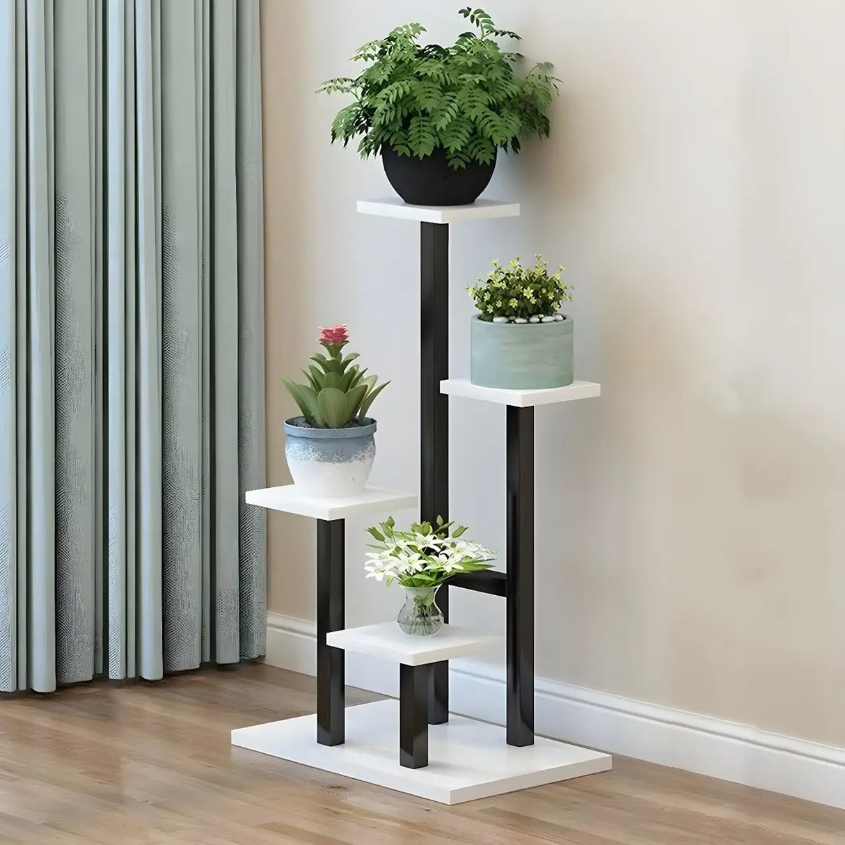 Contemporary Square Wood Decorative 4 Tiers Plant Stand Image - 3