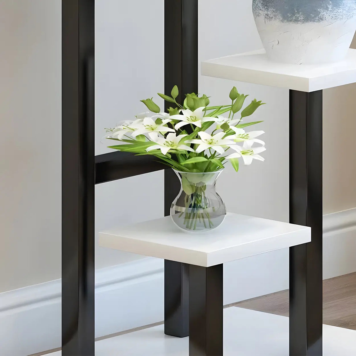 Contemporary Square Wood Decorative 4 Tiers Plant Stand Image - 7