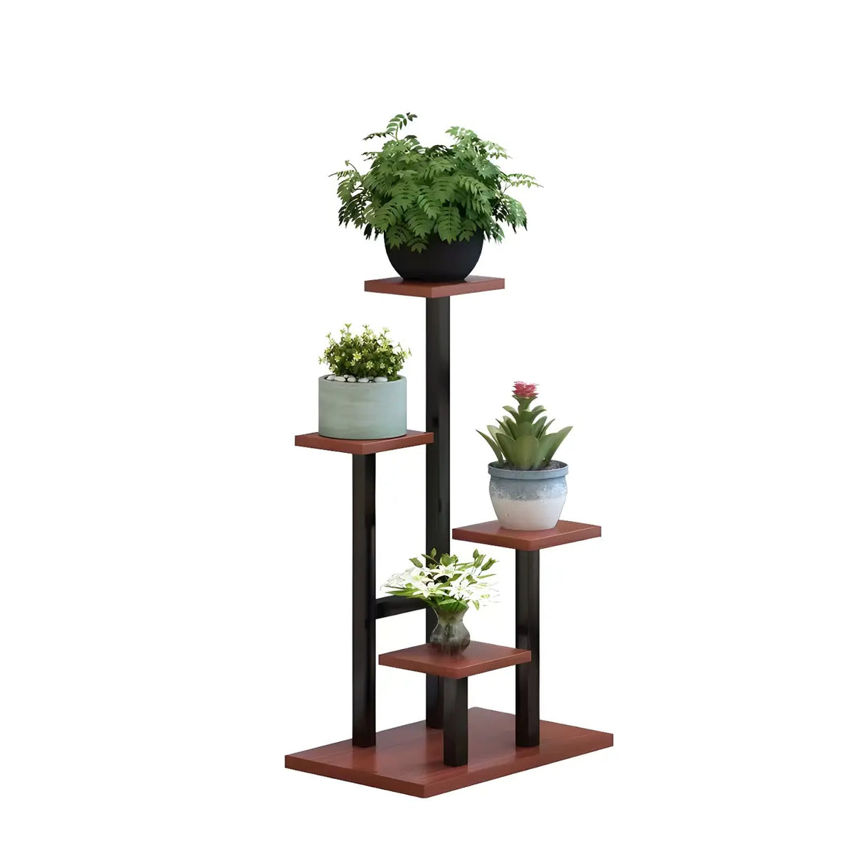 Contemporary Square Wood Decorative 4 Tiers Plant Stand Image - 8