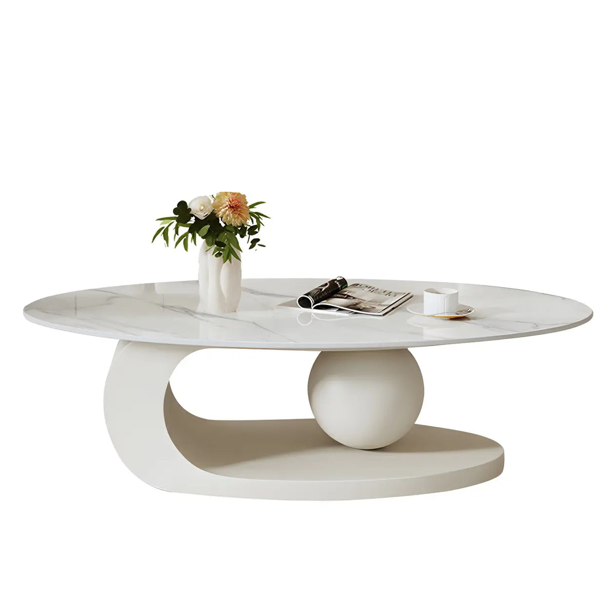 Contemporary Stone Top Abstract Metal Base Coffee Table Image - 15