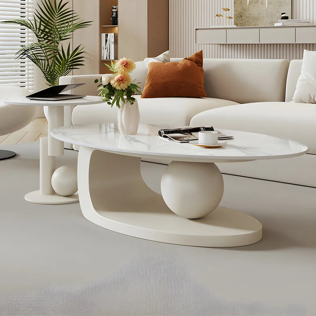 Contemporary Stone Top Abstract Metal Base Coffee Table Image - 18