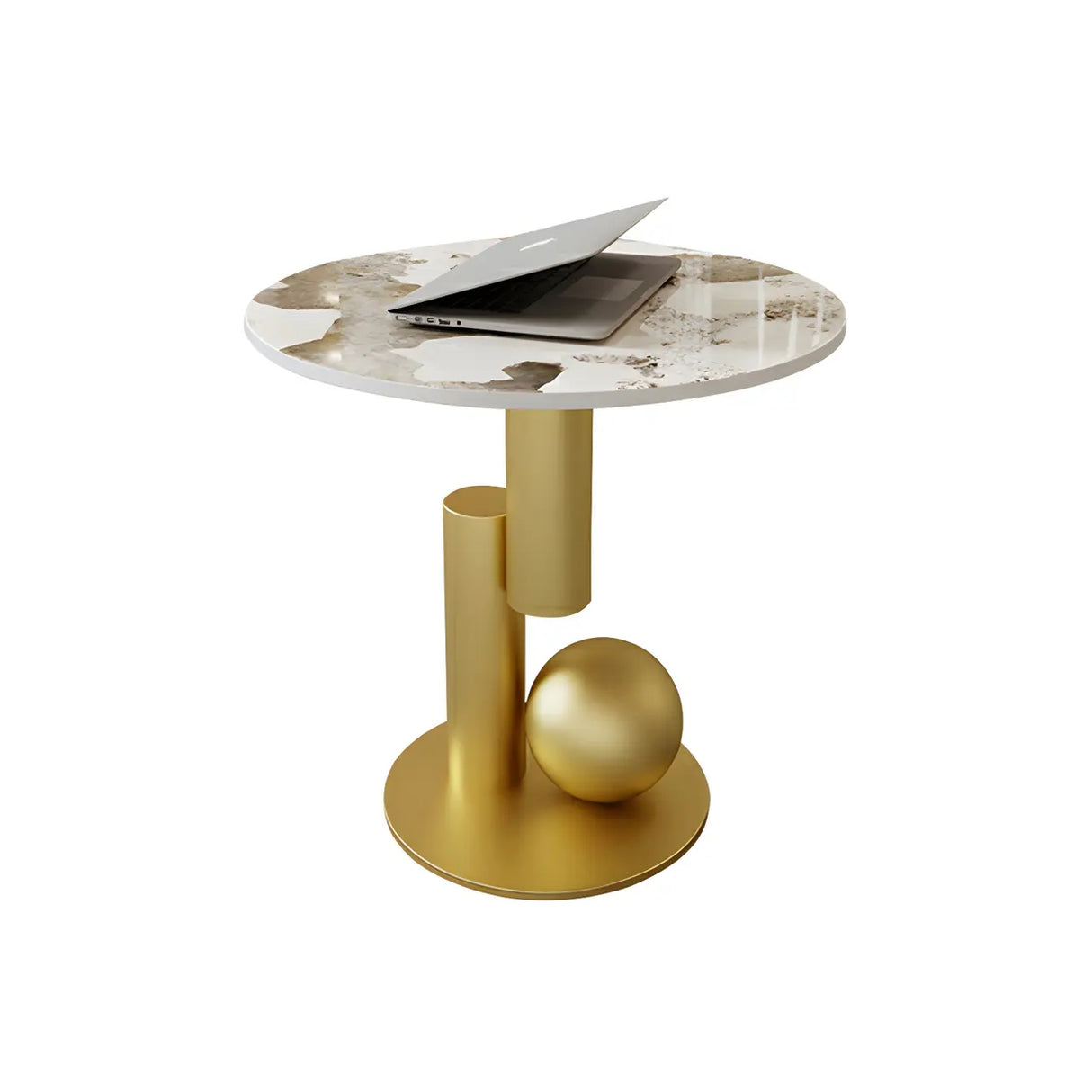 Contemporary Stone Top Abstract Metal Base Coffee Table Image - 19