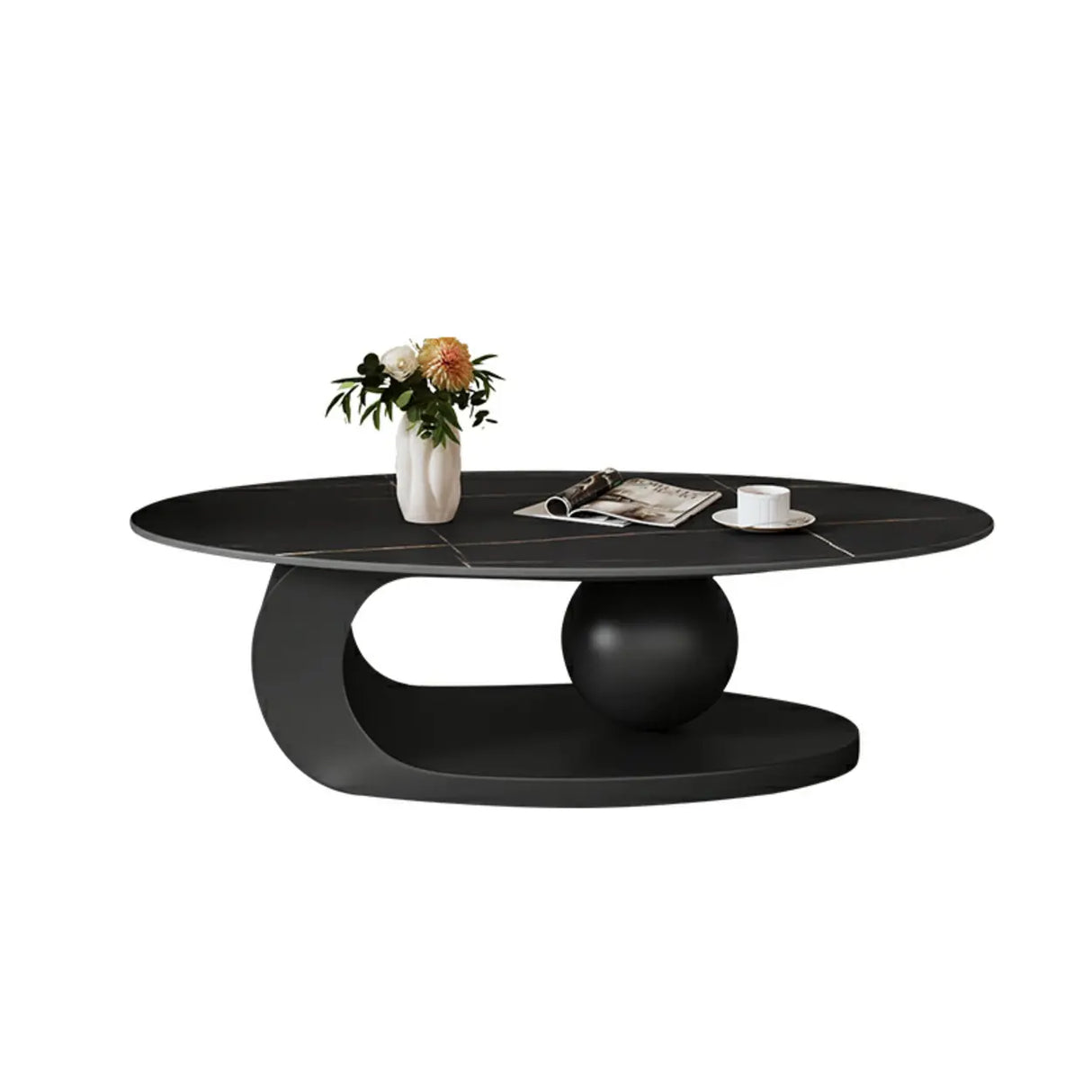 Contemporary Stone Top Abstract Metal Base Coffee Table Image - 4