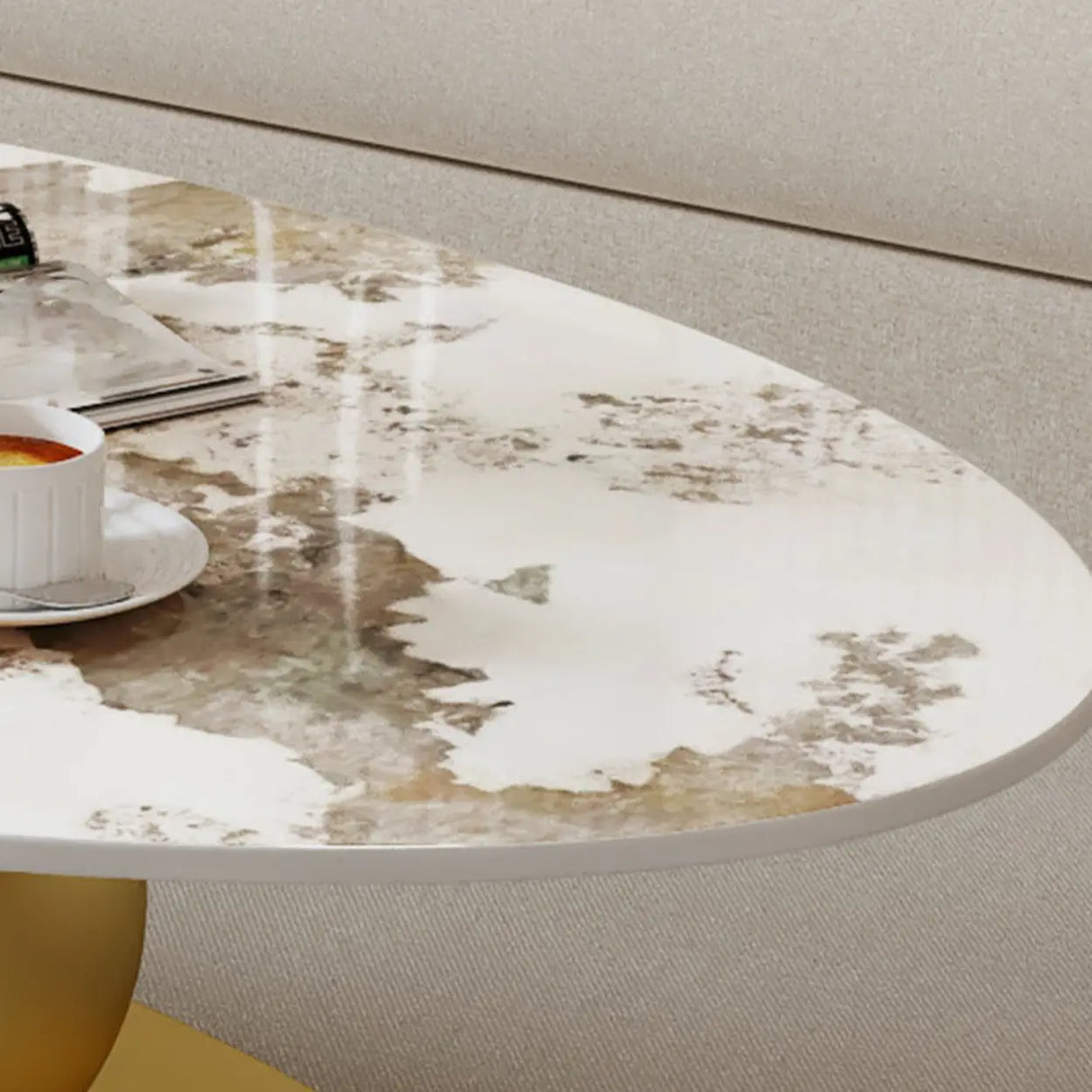 Contemporary Stone Top Abstract Metal Base Coffee Table Image - 9