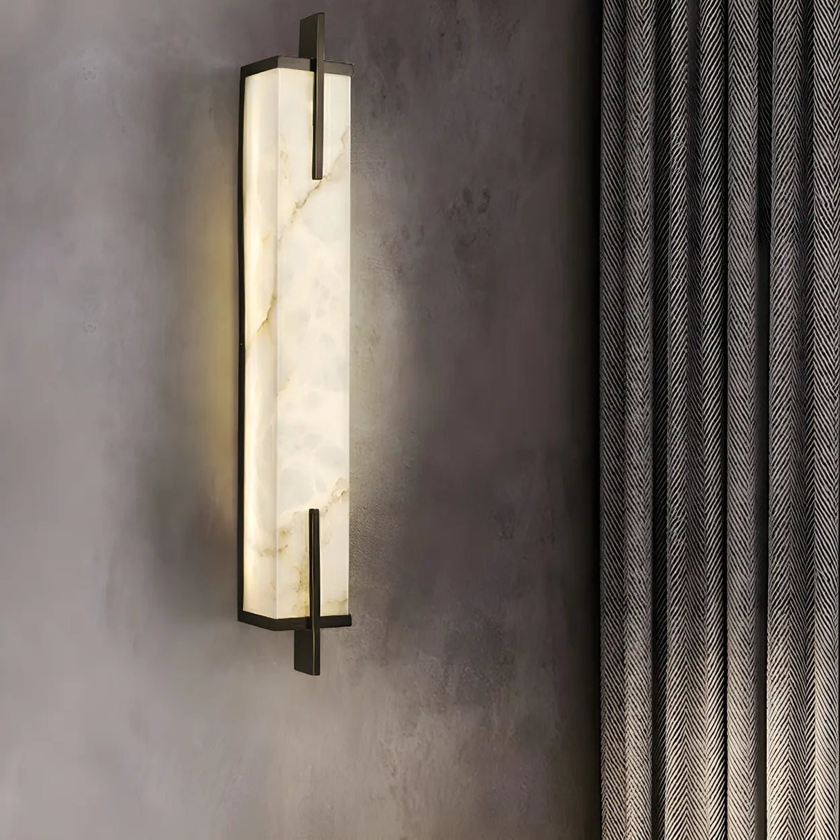 Contemporary Vertical Rectangle Metal Alabaster Wall Lamp Image - 4