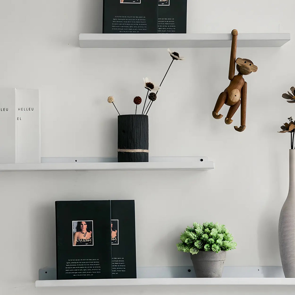 Contemporary Wall Mount Iron Floating Display Bookshelf Image - 11