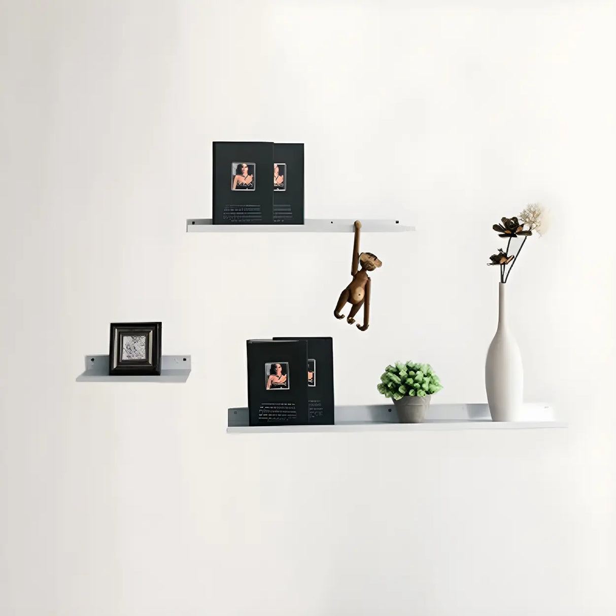 Contemporary Wall Mount Iron Floating Display Bookshelf Image - 15