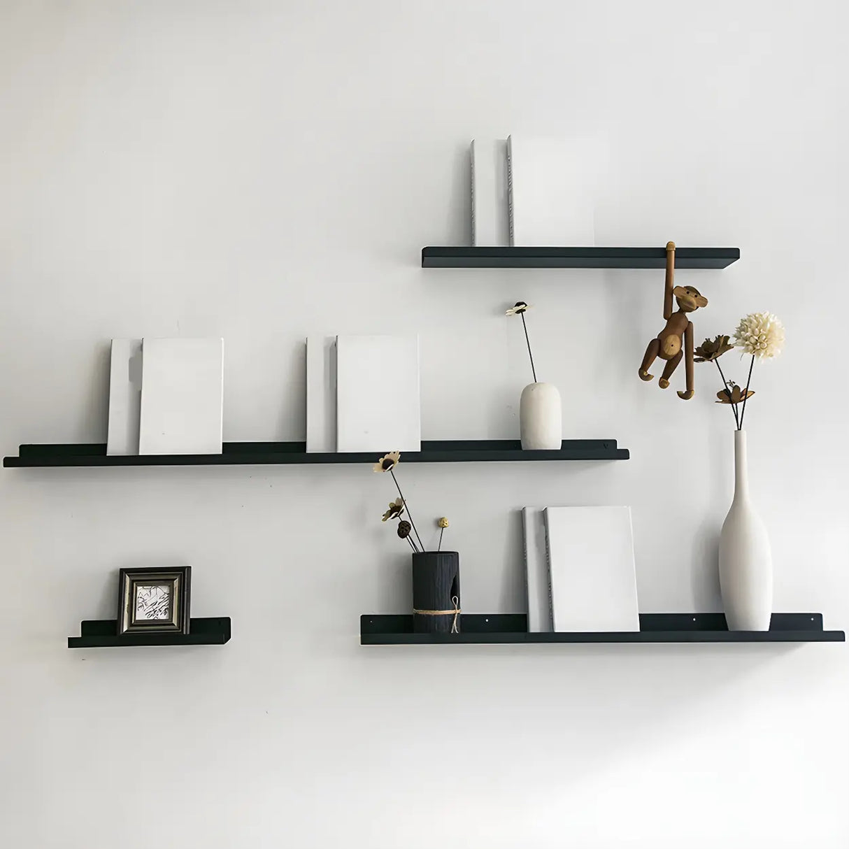 Contemporary Wall Mount Iron Floating Display Bookshelf Image - 1