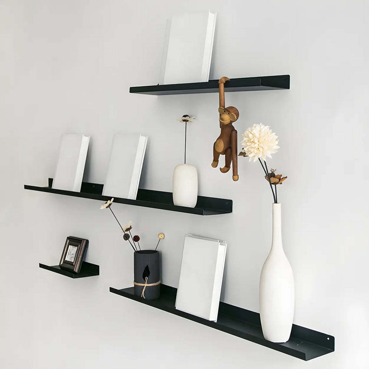 Contemporary Wall Mount Iron Floating Display Bookshelf Image - 4