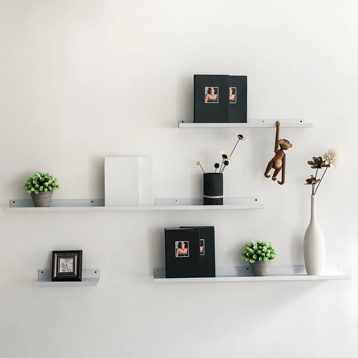 Contemporary Wall Mount Iron Floating Display Bookshelf Image - 6