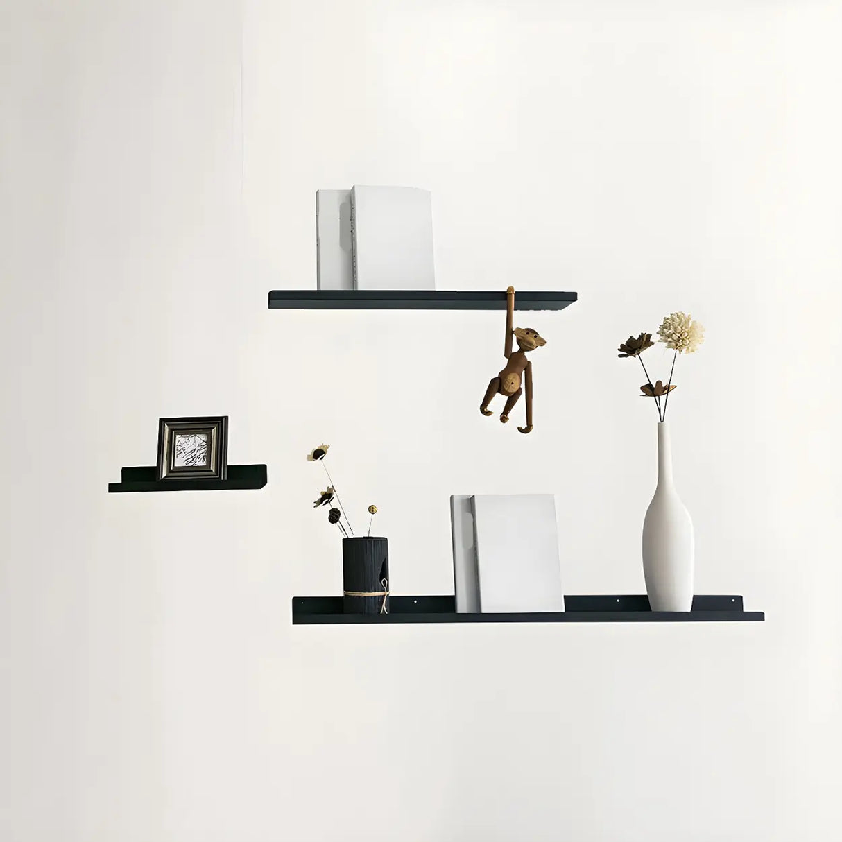 Contemporary Wall Mount Iron Floating Display Bookshelf Image - 8