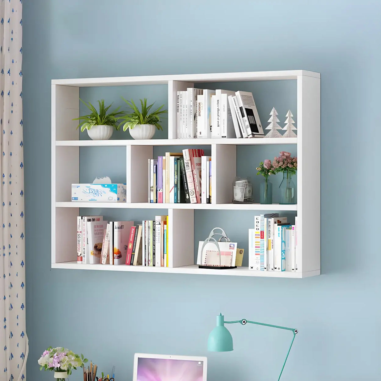 Contemporary Wall Mounted Rectangular Bookshelf White Image - 10