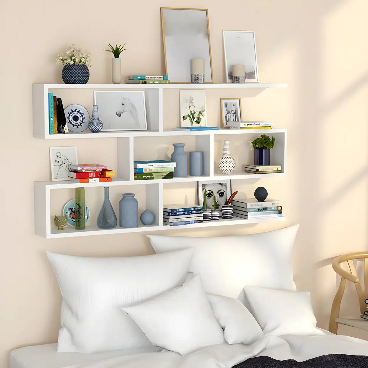 Contemporary Wall Mounted Rectangular Bookshelf White Image - 13