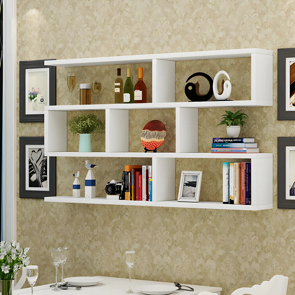 Contemporary Wall Mounted Rectangular Bookshelf White Image - 16