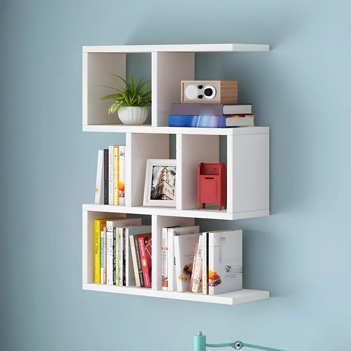 Contemporary Wall Mounted Rectangular Bookshelf White Image - 17