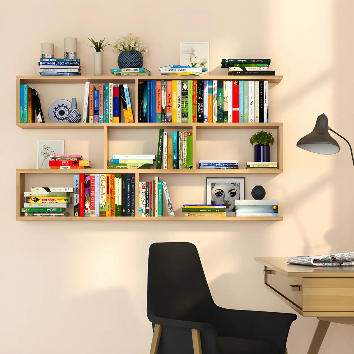Contemporary Wall Mounted Rectangular Bookshelf White Image - 18