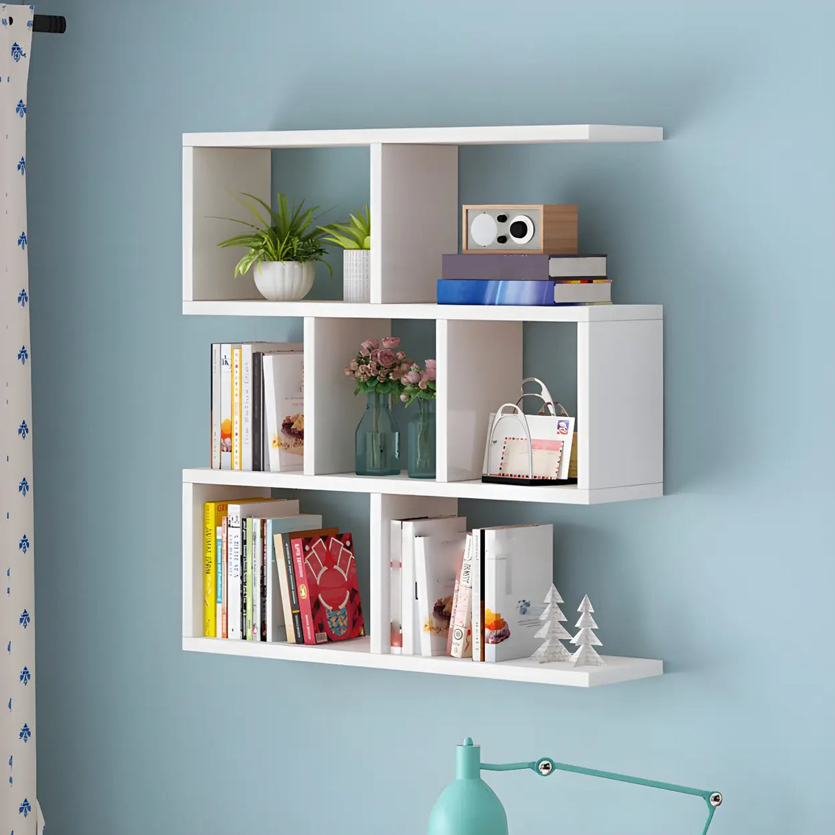 Contemporary Wall Mounted Rectangular Bookshelf White Image - 19