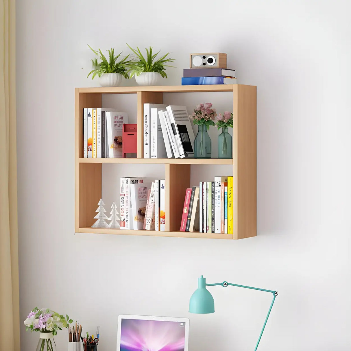 Contemporary Wall Mounted Rectangular Bookshelf White Image - 20