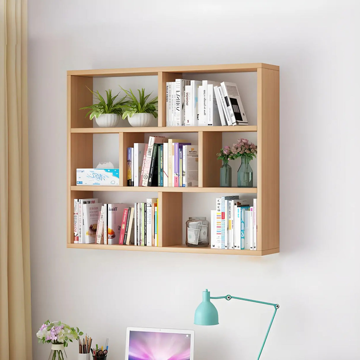 Contemporary Wall Mounted Rectangular Bookshelf White Image - 25