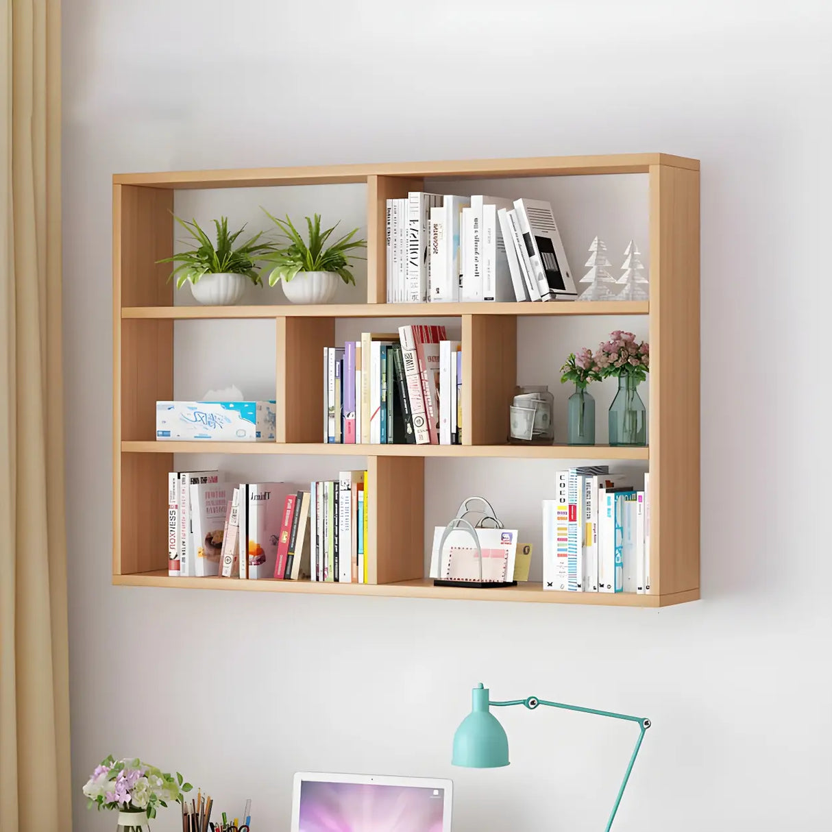 Contemporary Wall Mounted Rectangular Bookshelf White Image - 27