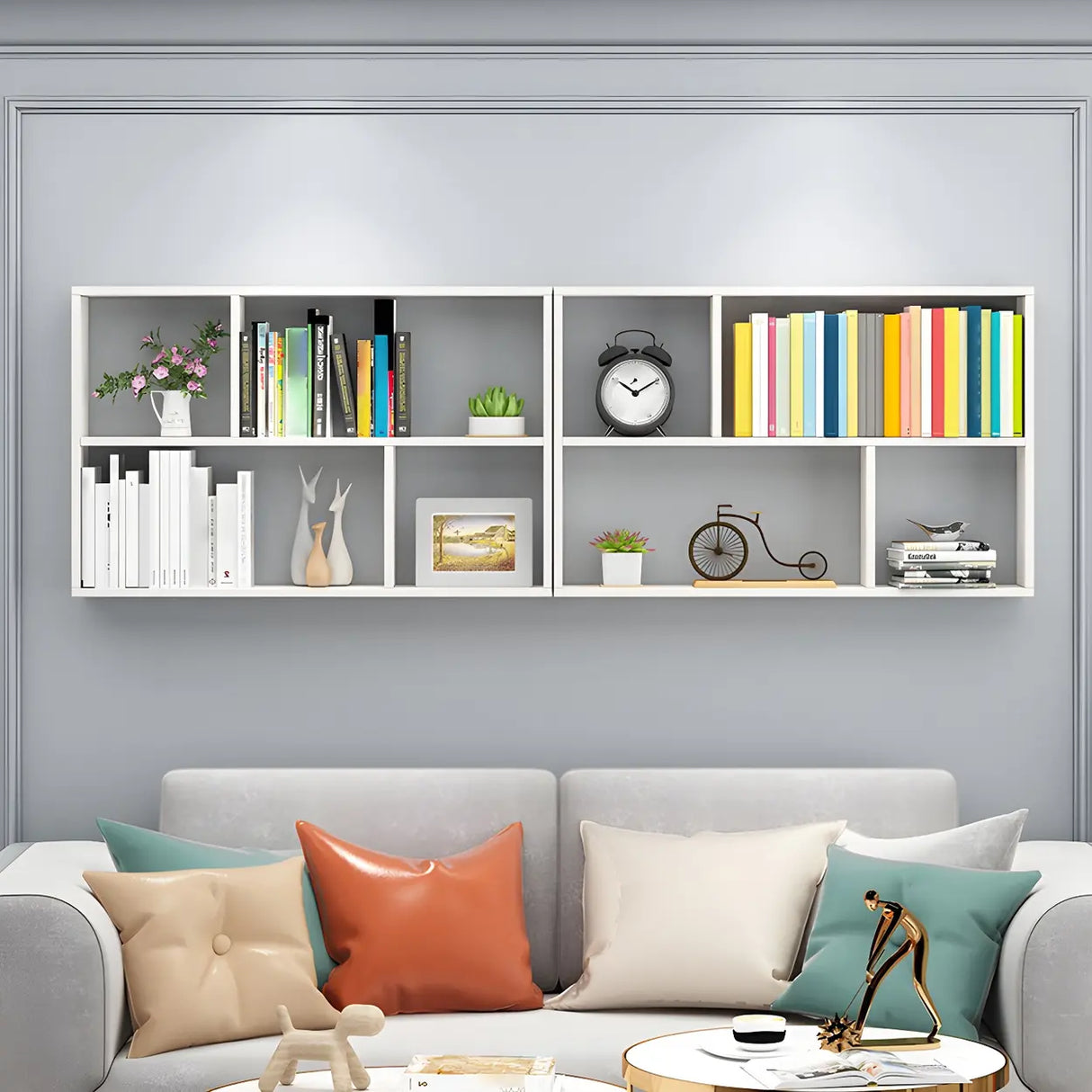 Contemporary Wall Mounted Rectangular Bookshelf White Image - 3