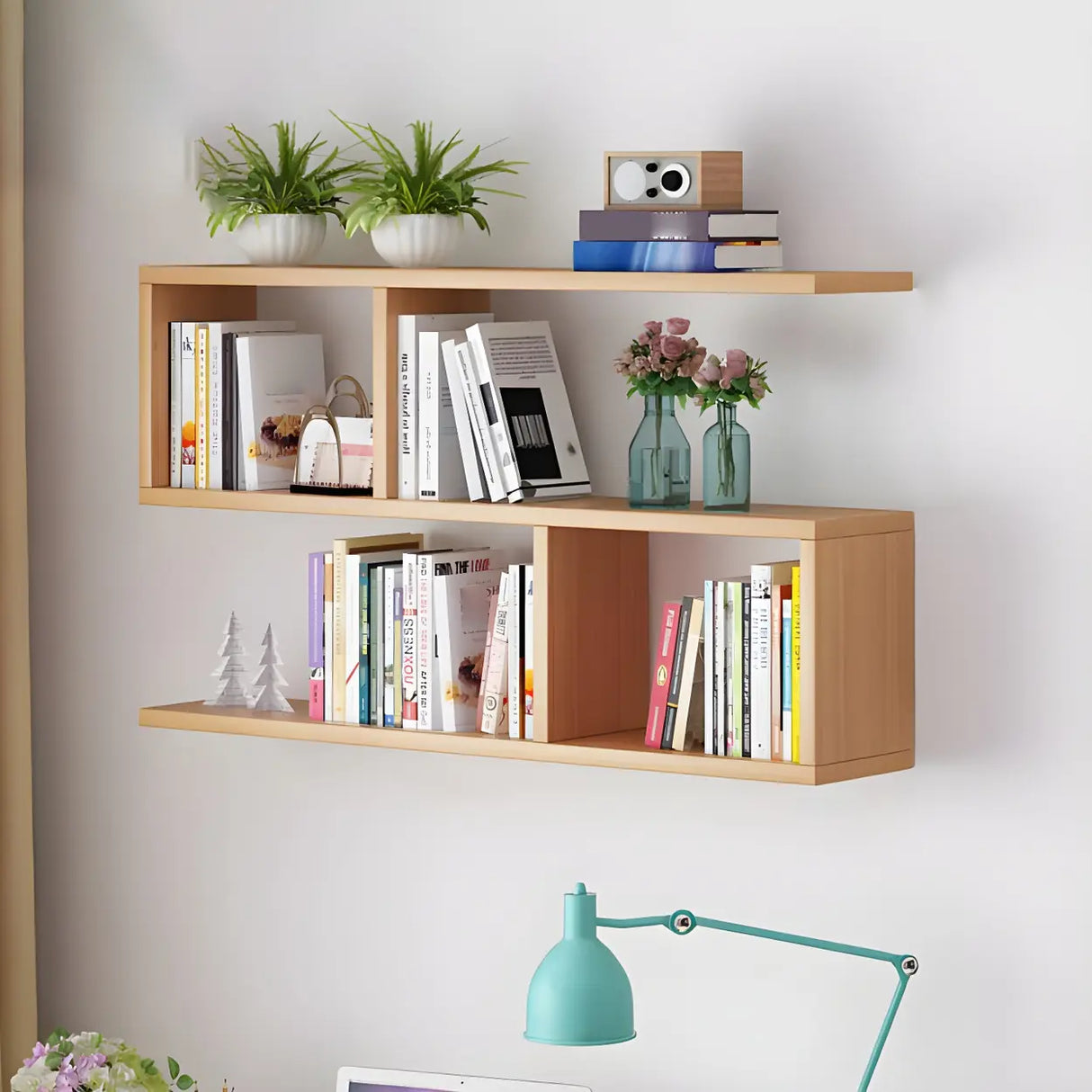 Contemporary Wall Mounted Rectangular Bookshelf White Image - 32