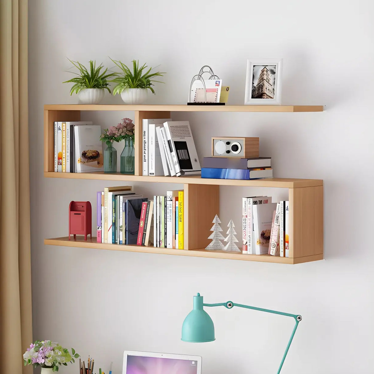 Contemporary Wall Mounted Rectangular Bookshelf White Image - 33
