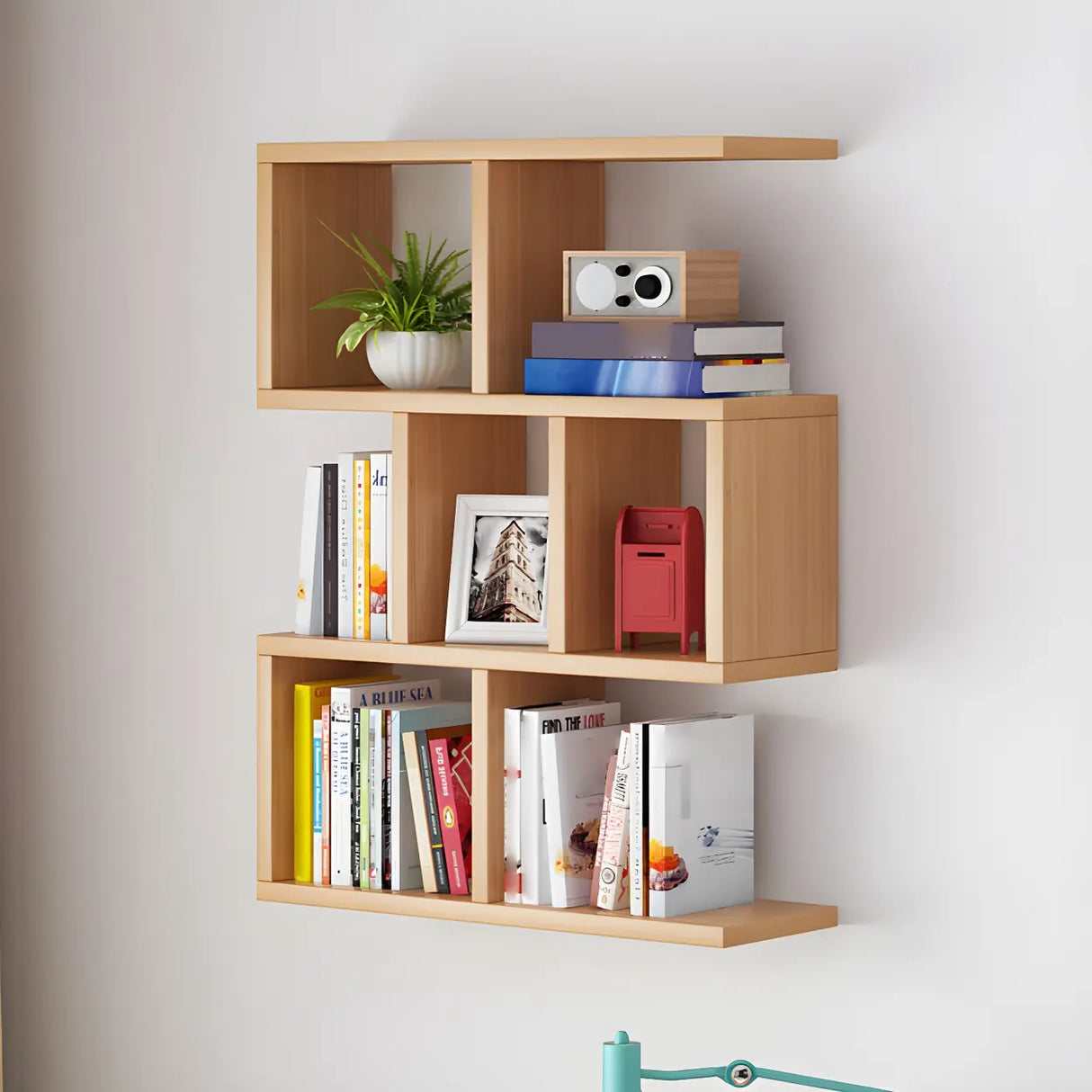 Contemporary Wall Mounted Rectangular Bookshelf White Image - 34