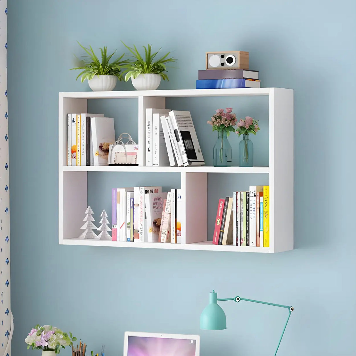 Contemporary Wall Mounted Rectangular Bookshelf White Image - 4