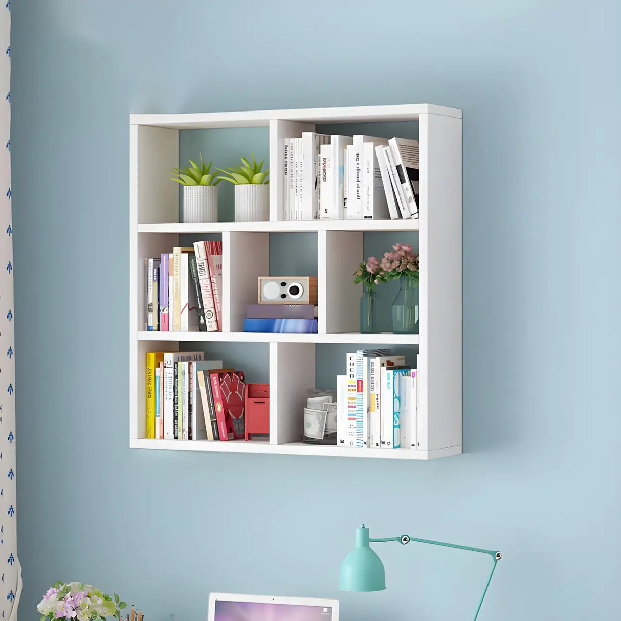 Contemporary Wall Mounted Rectangular Bookshelf White Image - 5