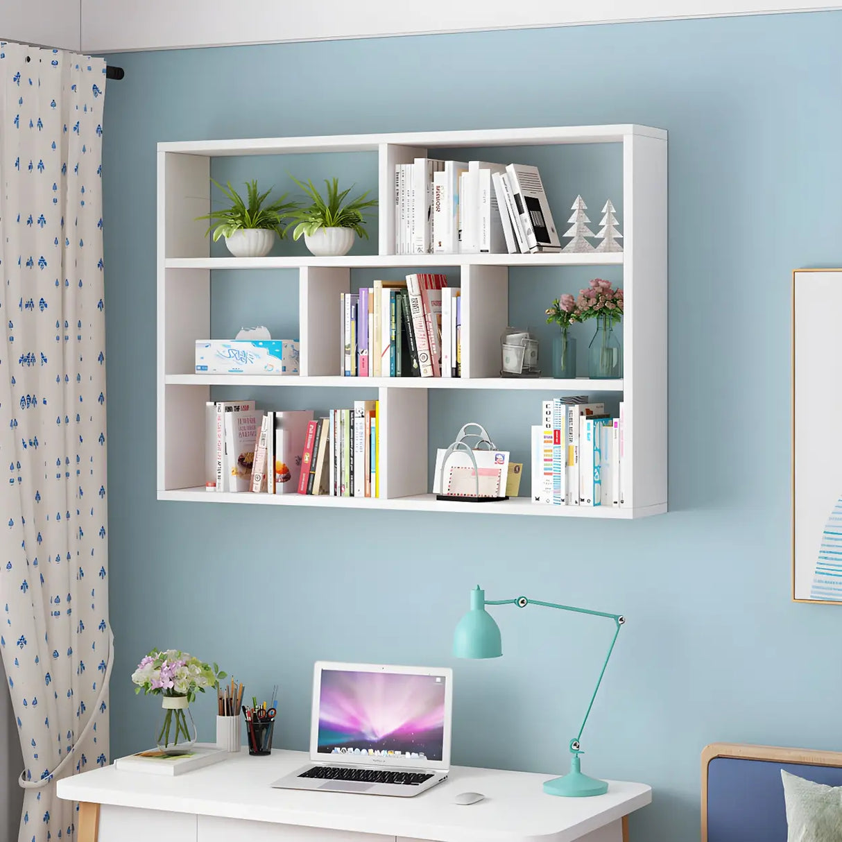 Contemporary Wall Mounted Rectangular Bookshelf White Image - 6