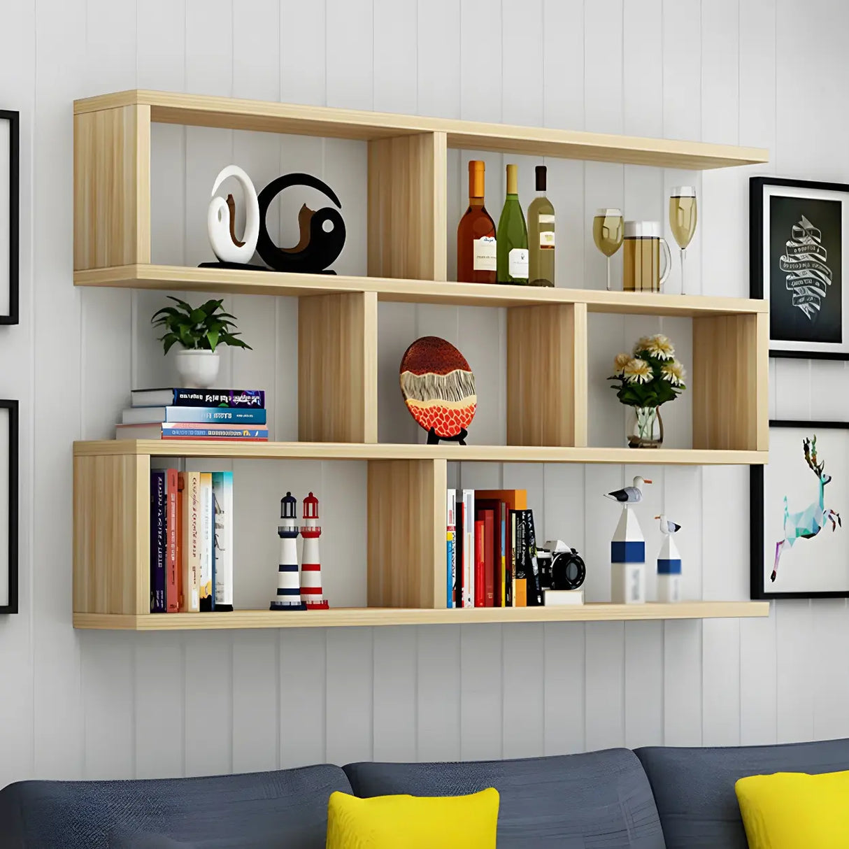 Contemporary Wall Mounted Rectangular Bookshelf White Image - 7