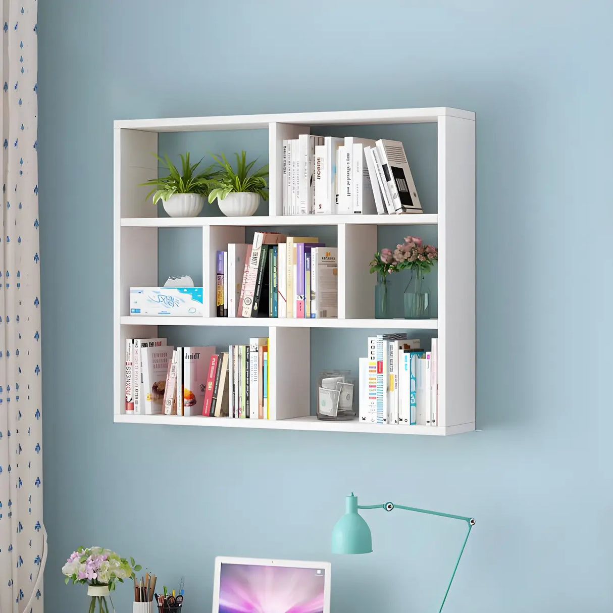 Contemporary Wall Mounted Rectangular Bookshelf White Image - 8