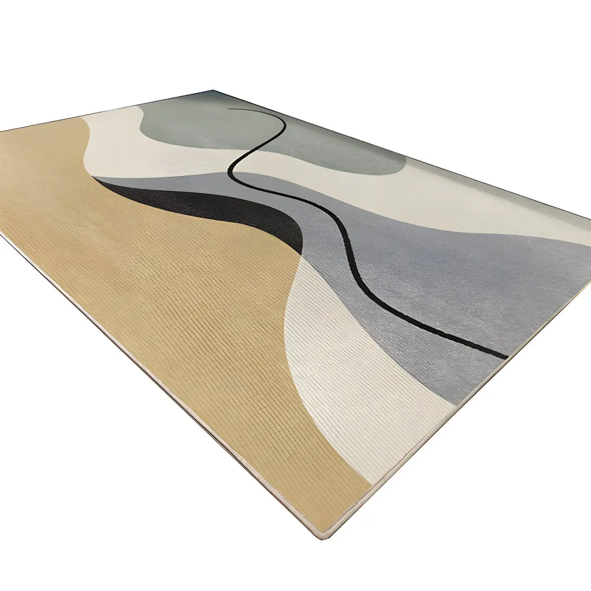 Contemporary Wave Pattern Polyester Beige Area Rug Image - 10