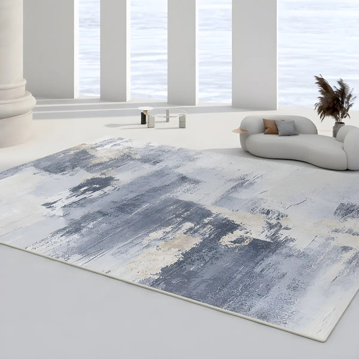 Contemporary Wave Pattern Polyester Beige Area Rug Image - 16