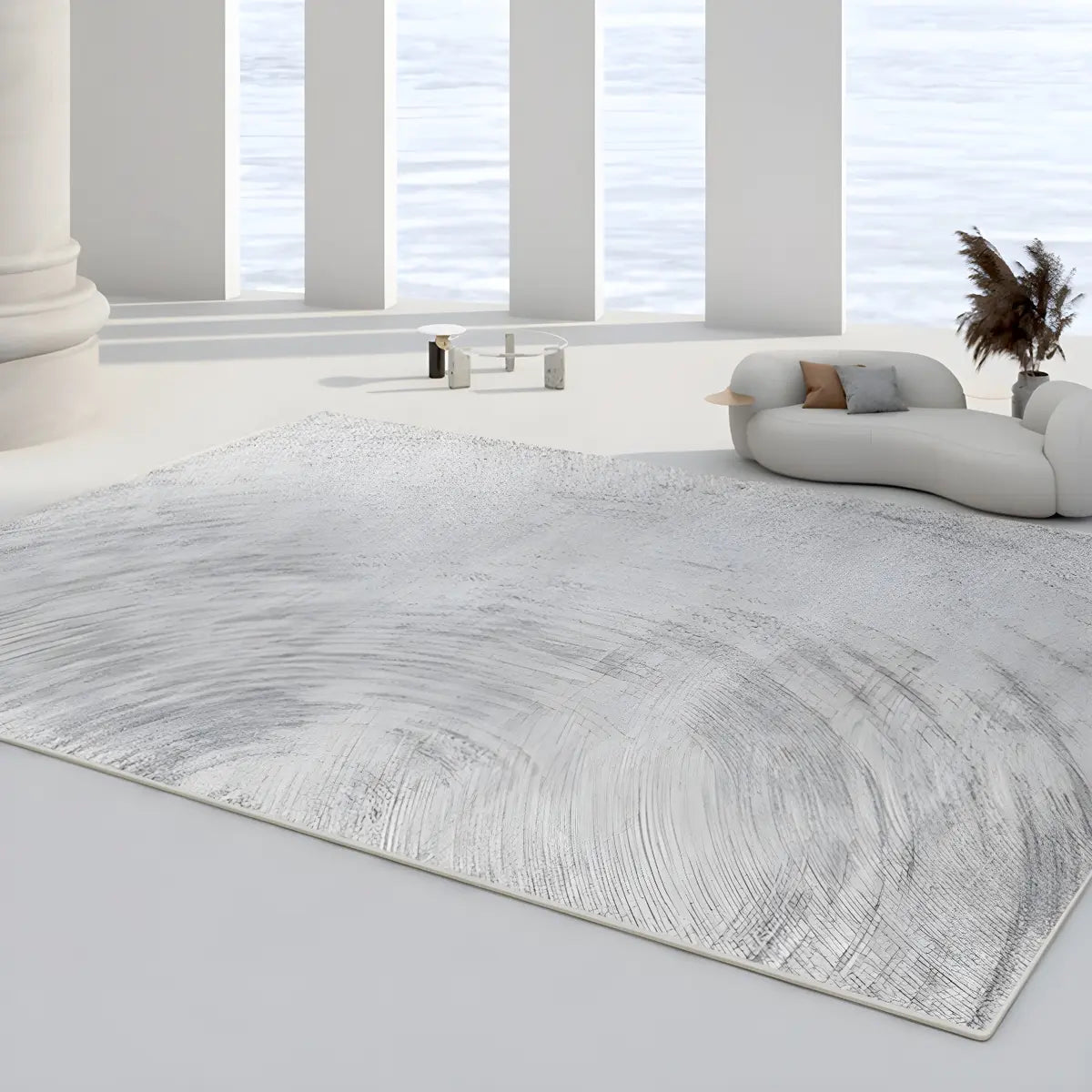 Contemporary Wave Pattern Polyester Beige Area Rug Image - 17