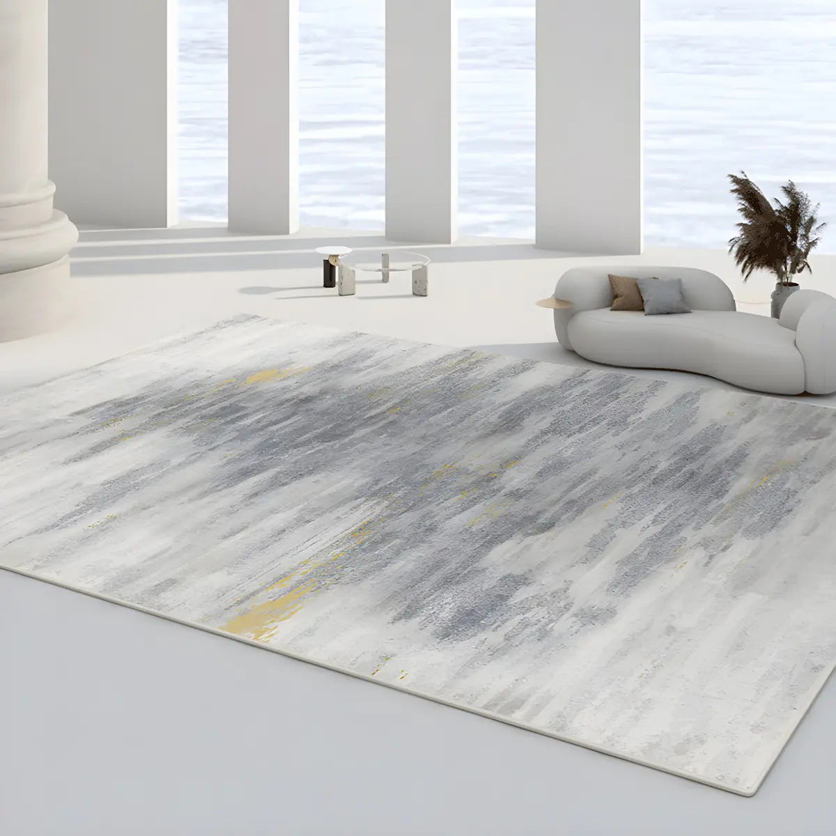 Contemporary Wave Pattern Polyester Beige Area Rug Image - 2