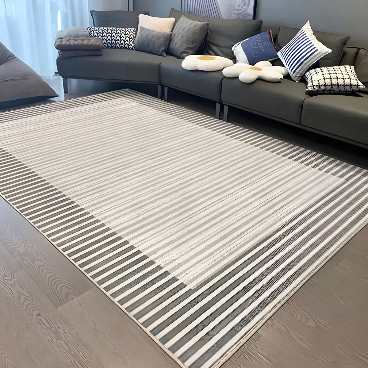 Contemporary Wave Pattern Polyester Beige Area Rug Image - 4