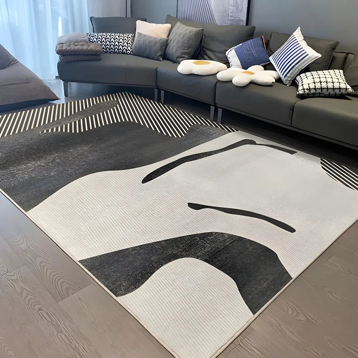 Contemporary Wave Pattern Polyester Beige Area Rug Image - 6