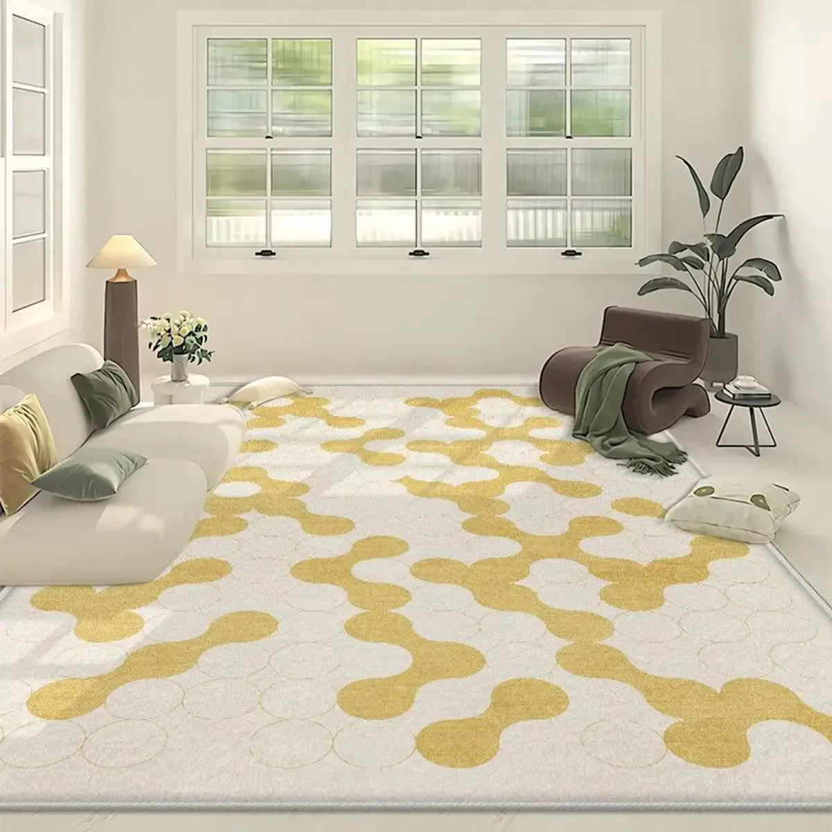 Contemporary Wave Pattern Polyester Gray Area Rug Image - 2