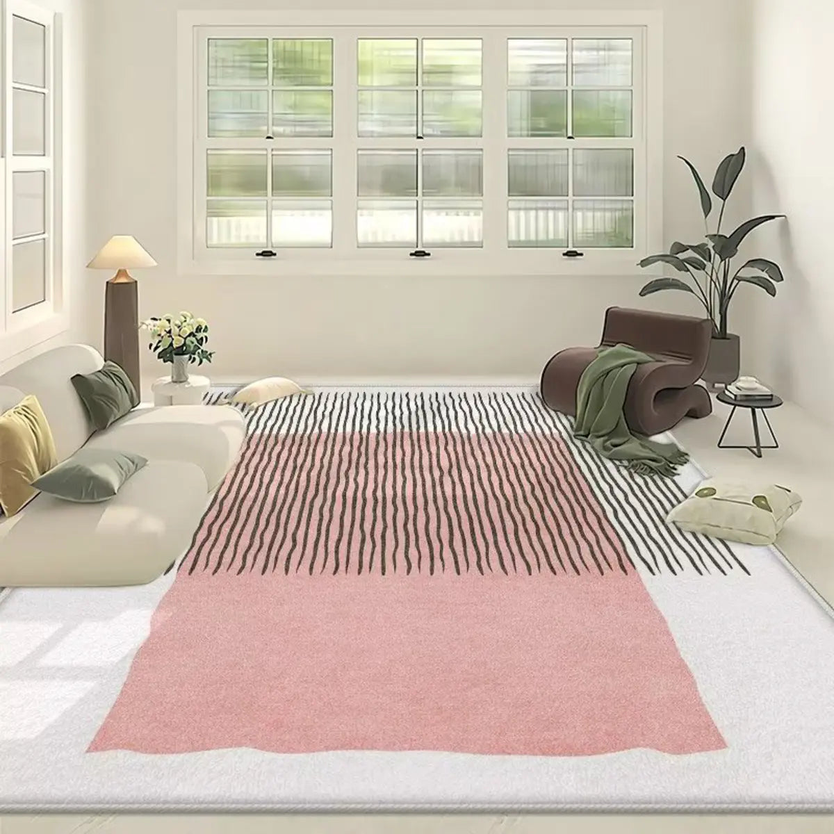 Contemporary Wave Pattern Polyester Gray Area Rug Image - 3