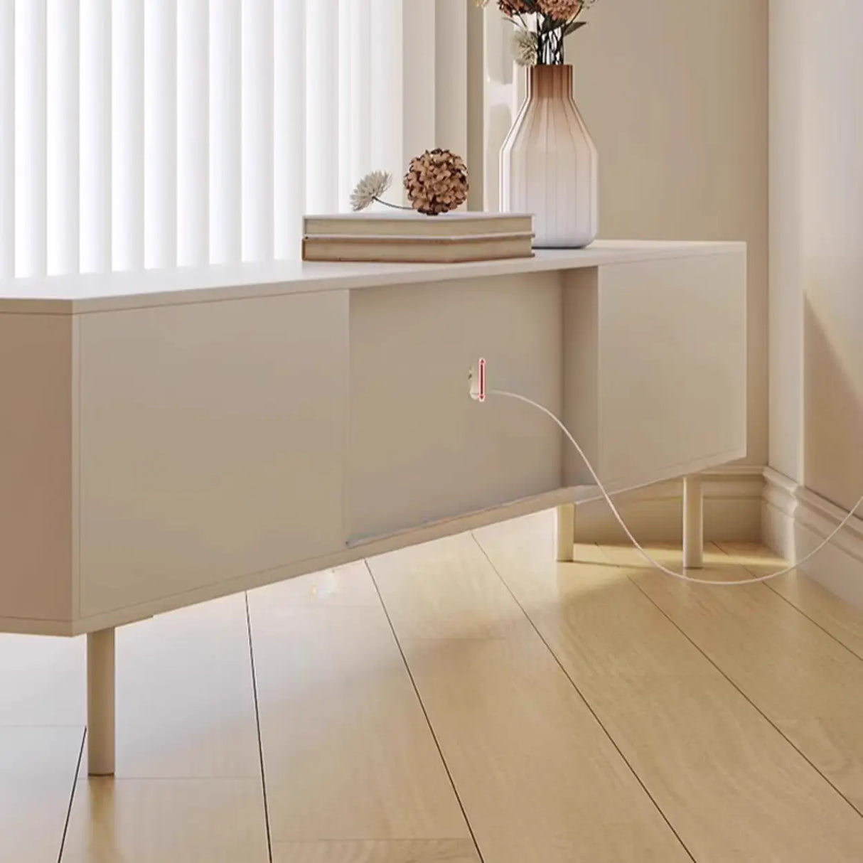 Contemporary White Drawers Cabinet Wood TV Stand Image - 10