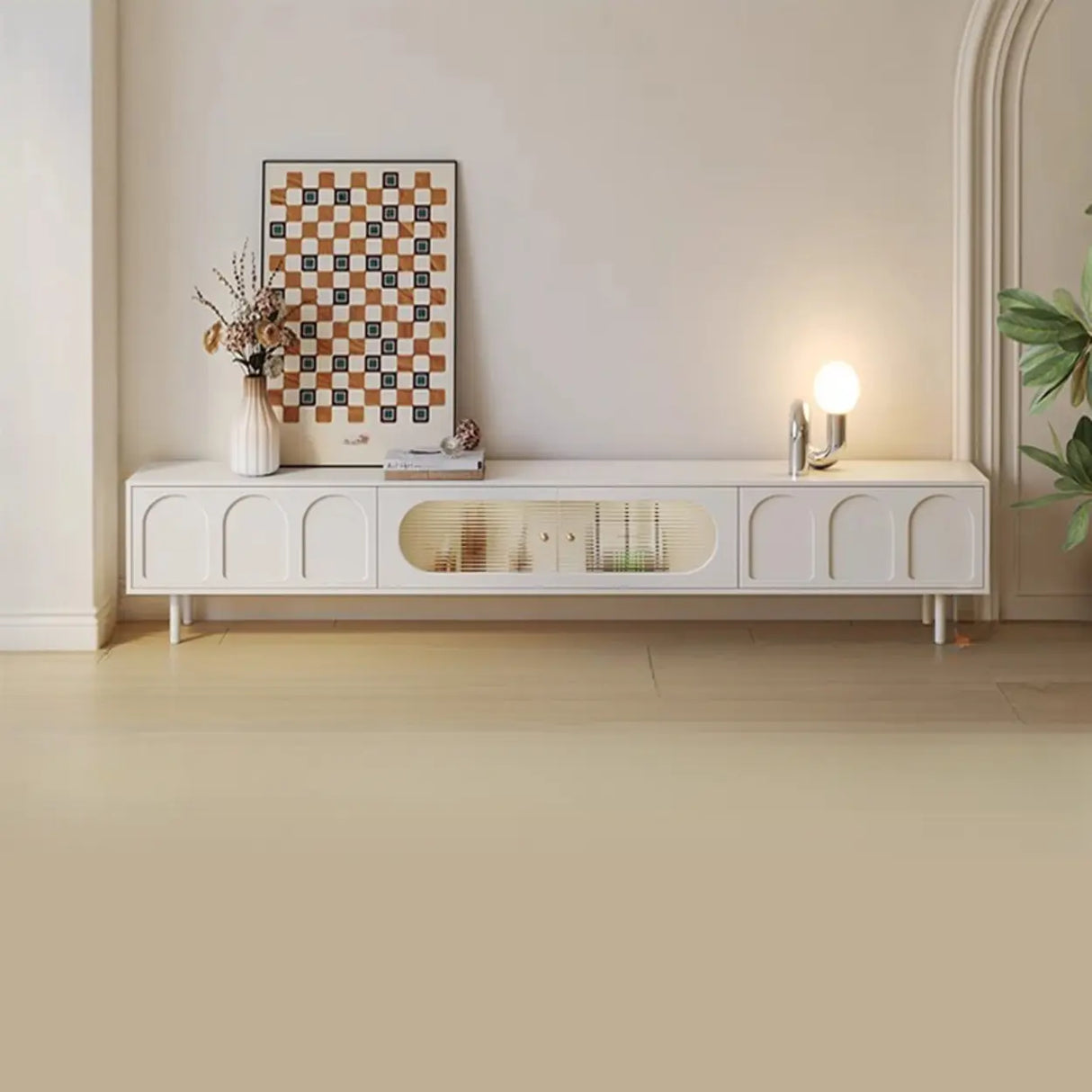 Contemporary White Drawers Cabinet Wood TV Stand Image - 5