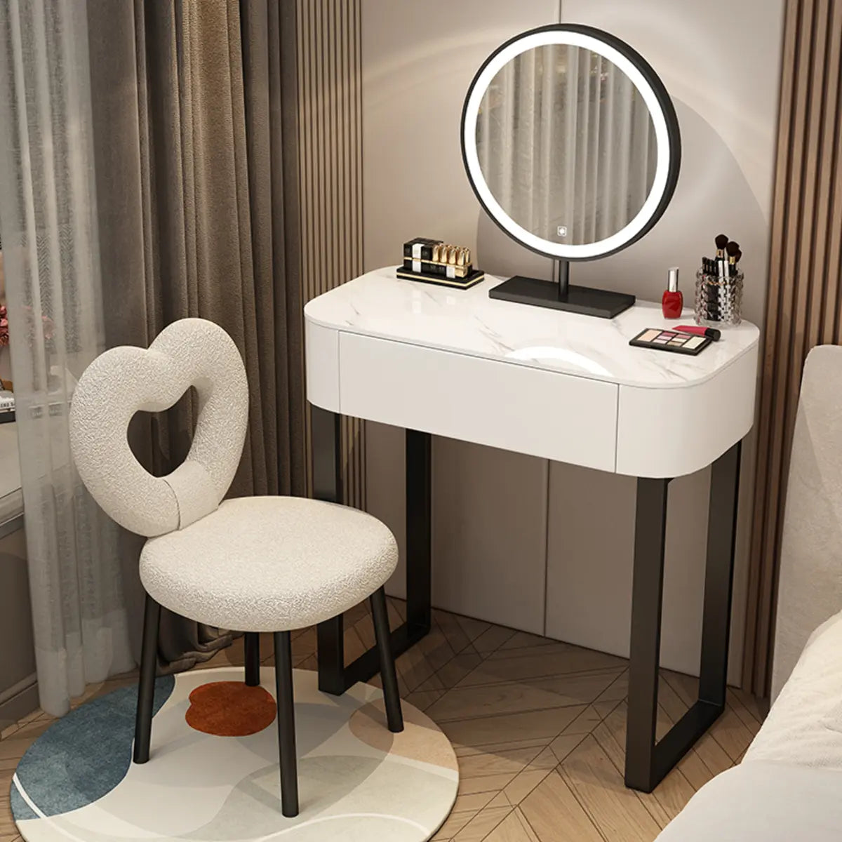 Contemporary White Makeup Vanity with Mirror LED Lights Image - 10