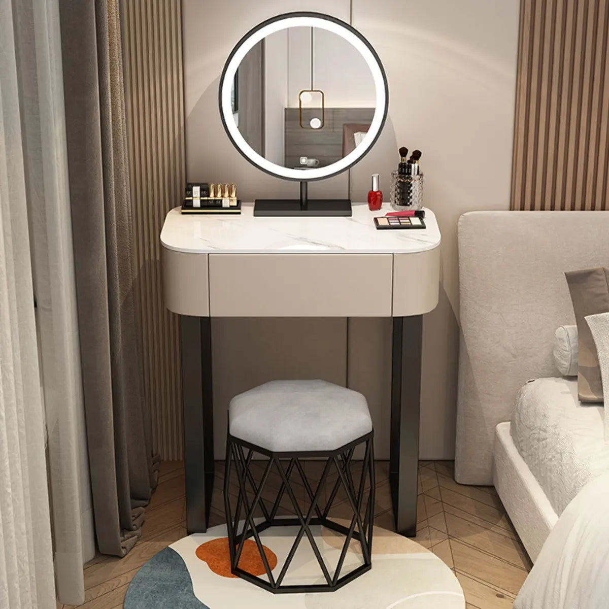 Contemporary White Makeup Vanity with Mirror LED Lights Image - 11