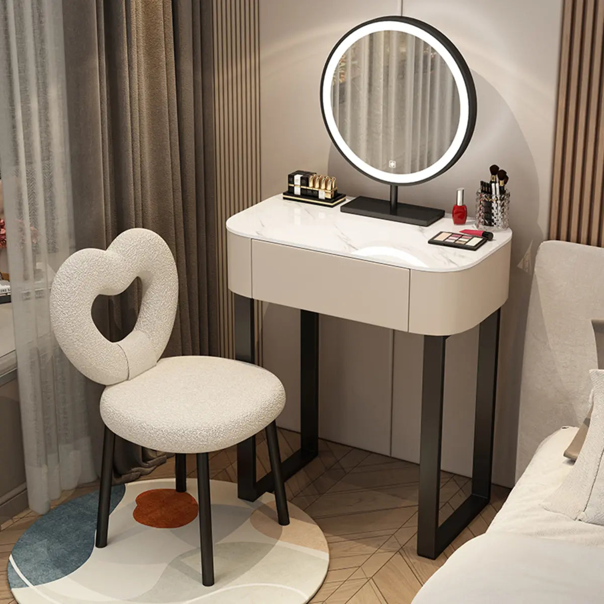 Contemporary White Makeup Vanity with Mirror LED Lights Image - 12