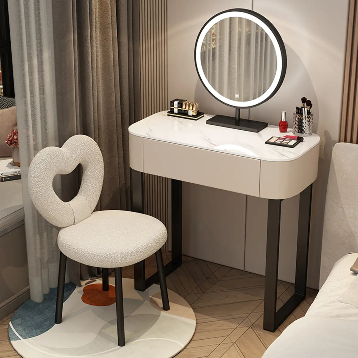 Contemporary White Makeup Vanity with Mirror LED Lights Image - 13