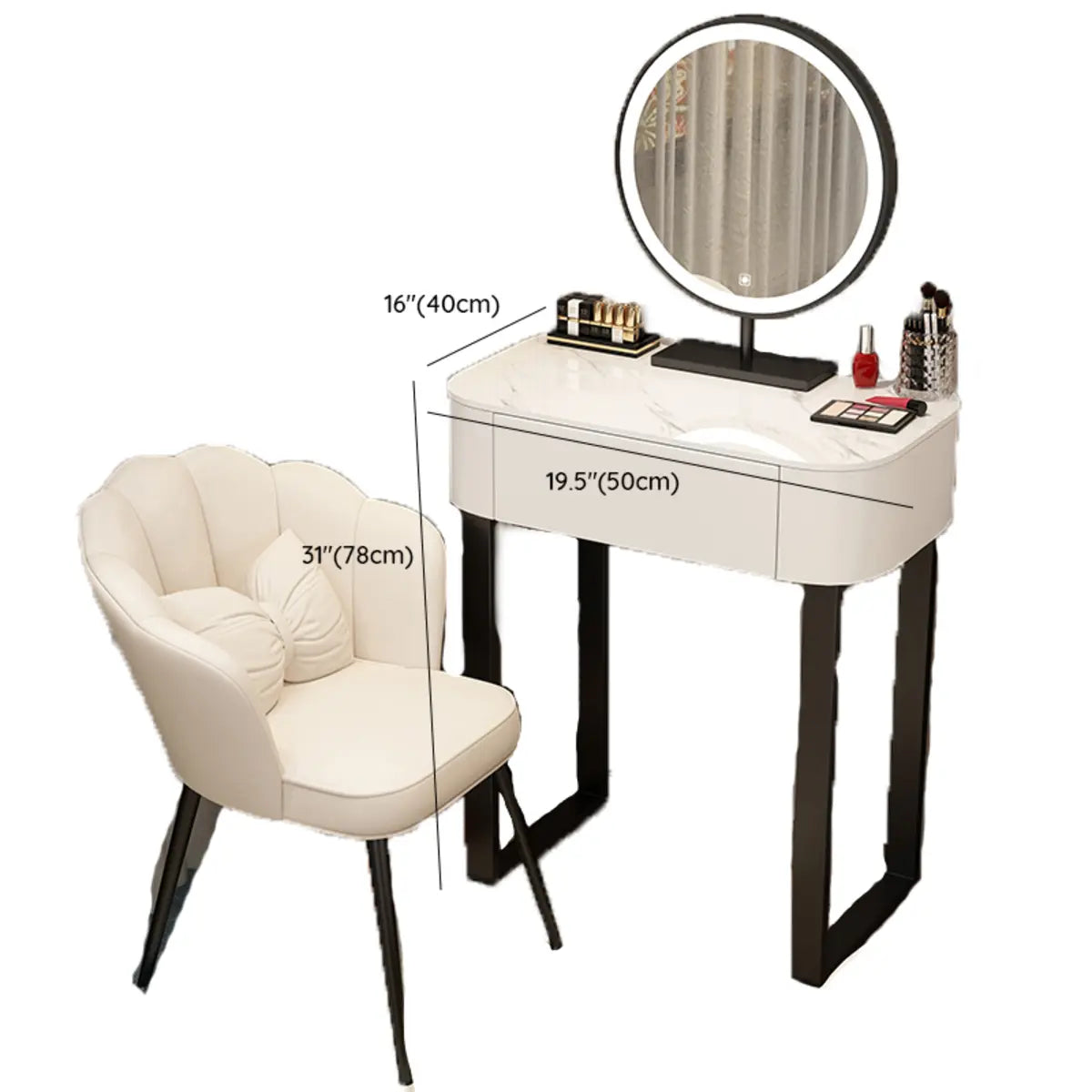 Contemporary White Makeup Vanity with Mirror LED Lights Image - 15