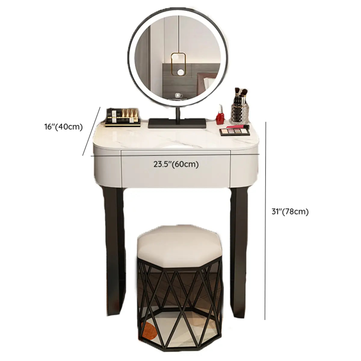 Contemporary White Makeup Vanity with Mirror LED Lights Image - 17
